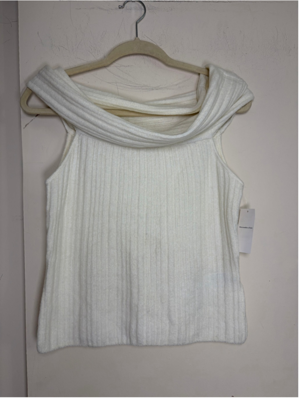 Abercrombie & Fitch White Ribbed Foldover Off-The-Shoulder Sweater Top NWT S